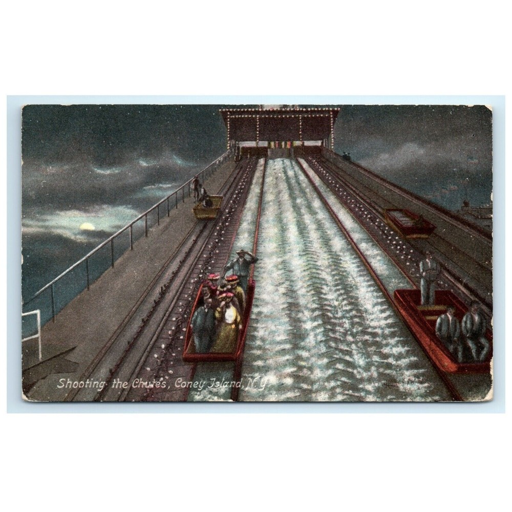 Vintage Postcard Coney Island New York Shooting the Chutes Amusement Park 1909